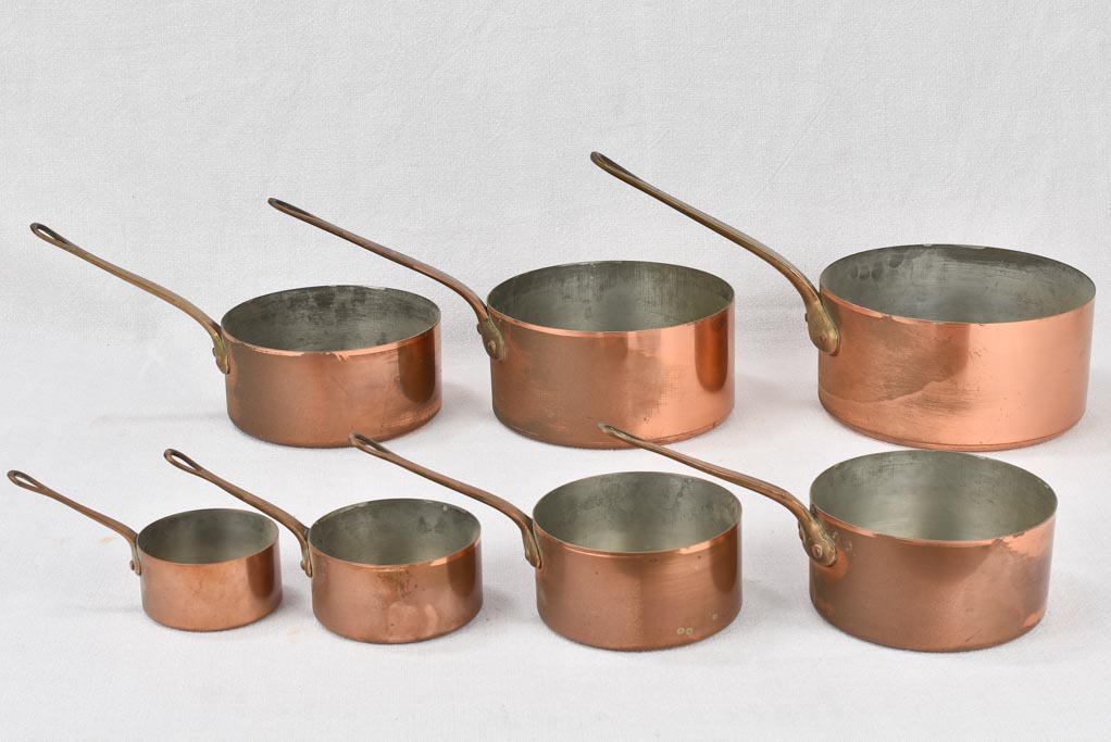 Saucepans, copper, vintage (set of 7)