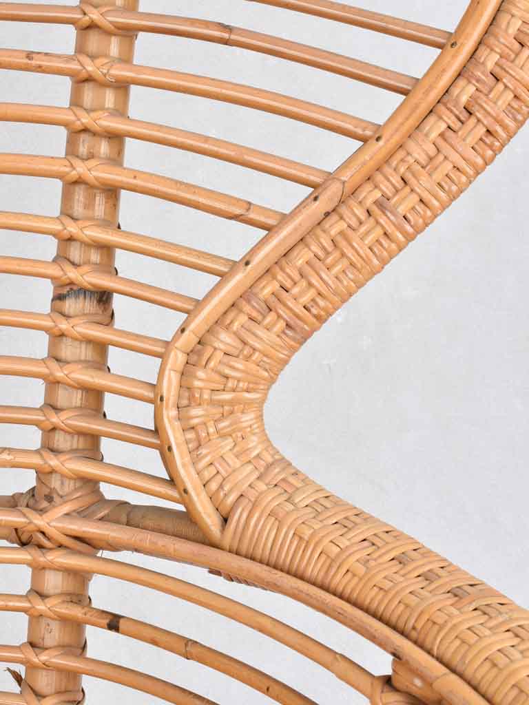 Large wicker and rattan armchair - 1950s 46"