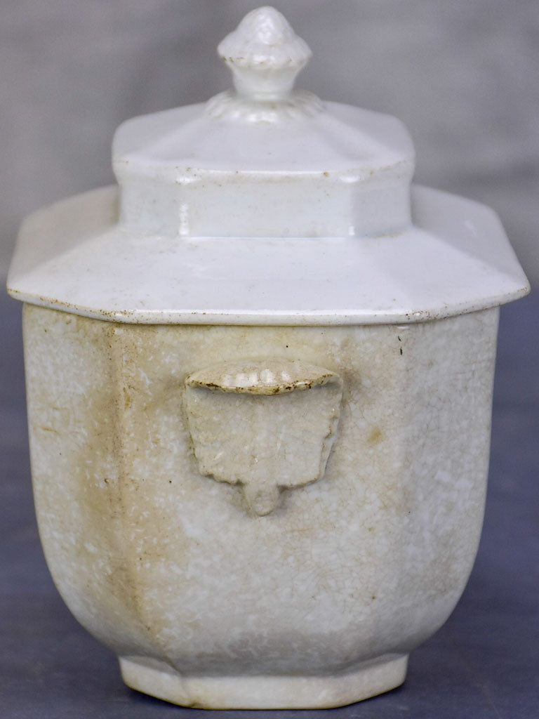 Late 19th Century Creil sugar bowl with lid - French