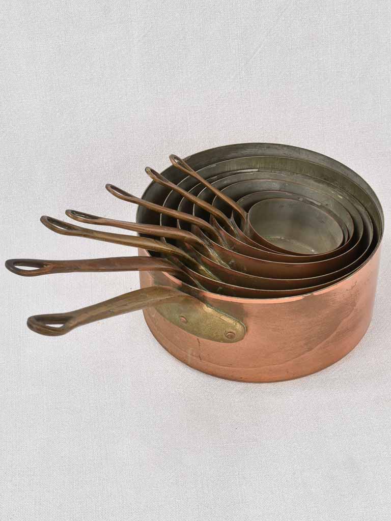 Saucepans, copper, vintage (set of 7)
