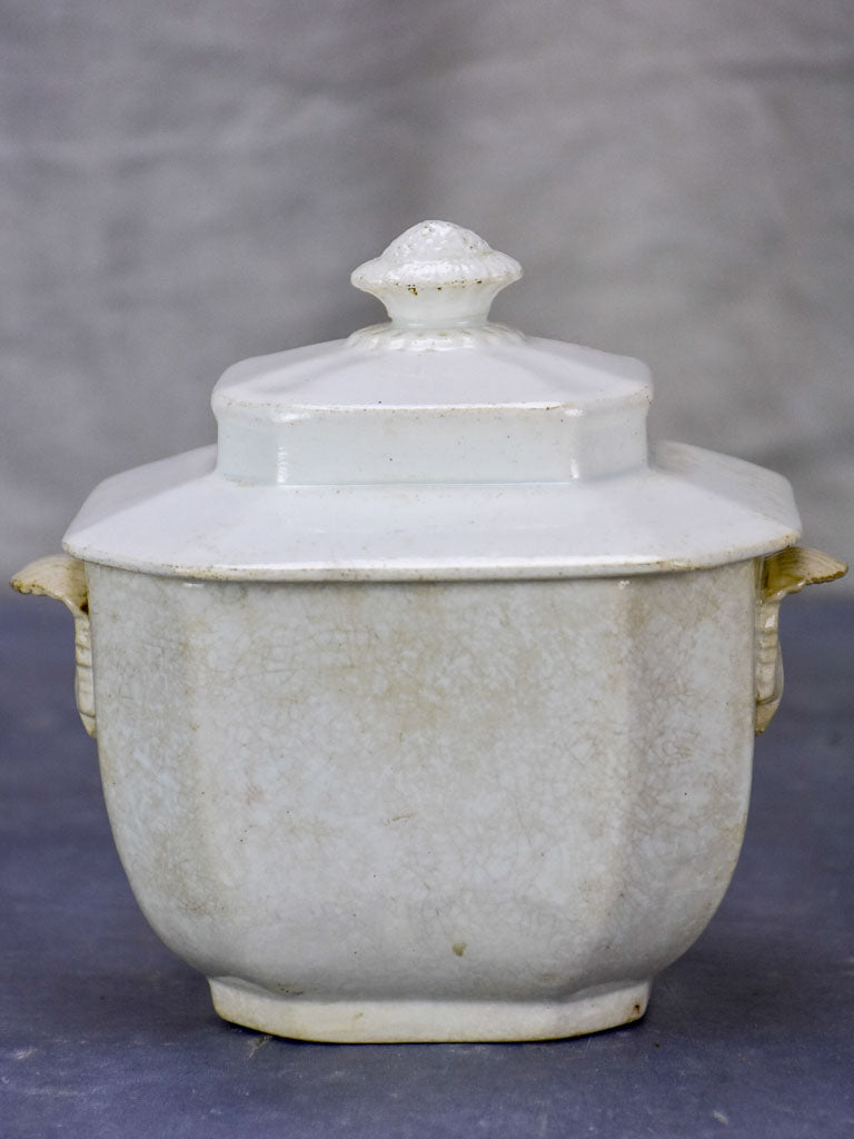 Late 19th Century Creil sugar bowl with lid - French