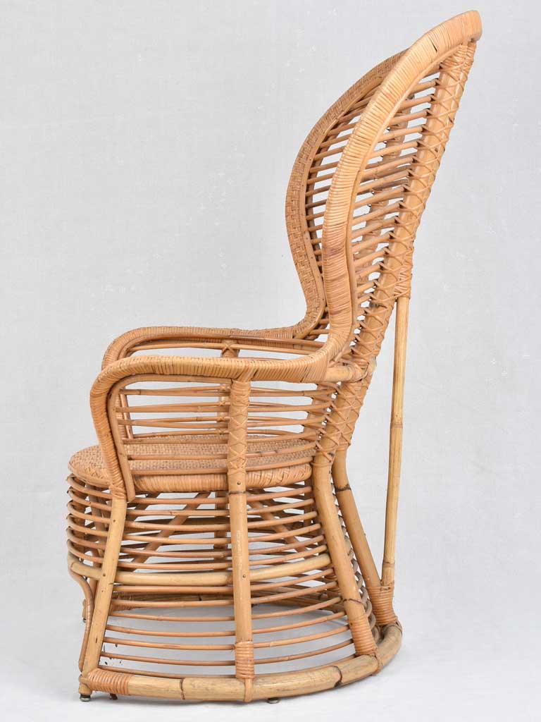 Large wicker and rattan armchair - 1950s 46"