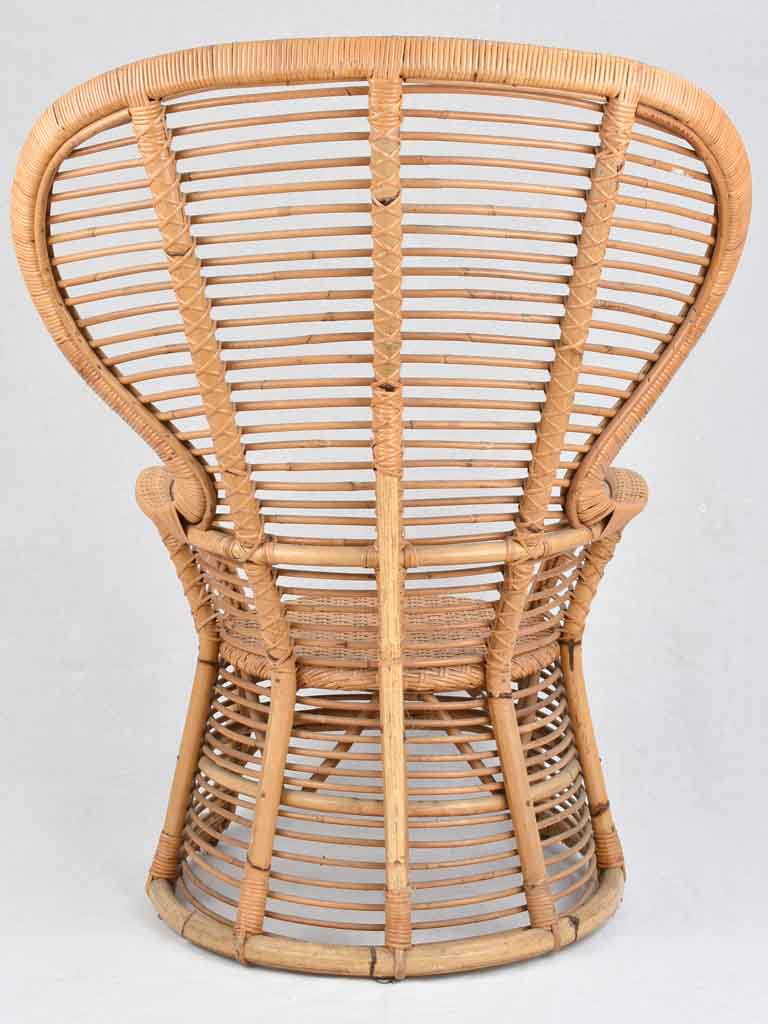 Large wicker and rattan armchair - 1950s 46"