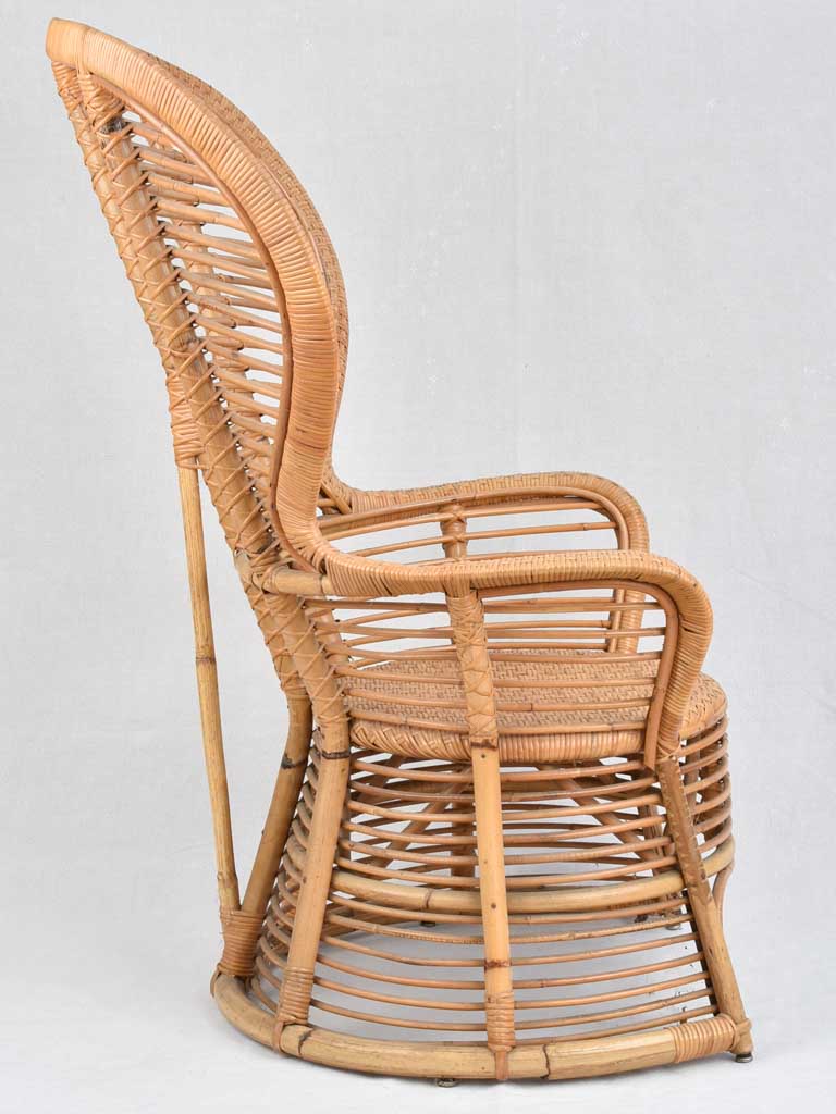 Large wicker and rattan armchair - 1950s 46"