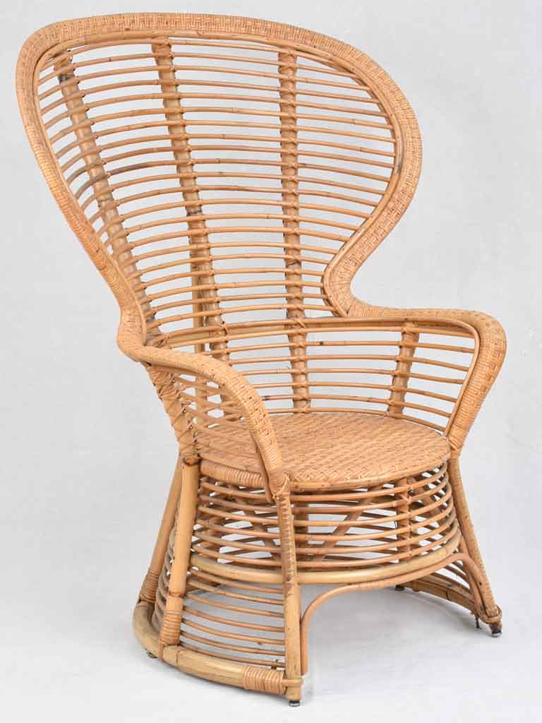 Large wicker and rattan armchair - 1950s 46"