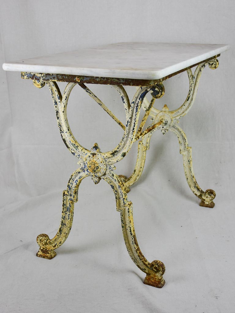 Early 20th Century rectangular garden table with marble top and patinated cast iron base 19¾" x 35½"