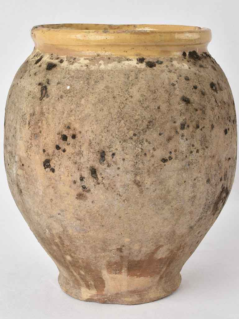 Large antique French confit pot w/ yellow 11½"