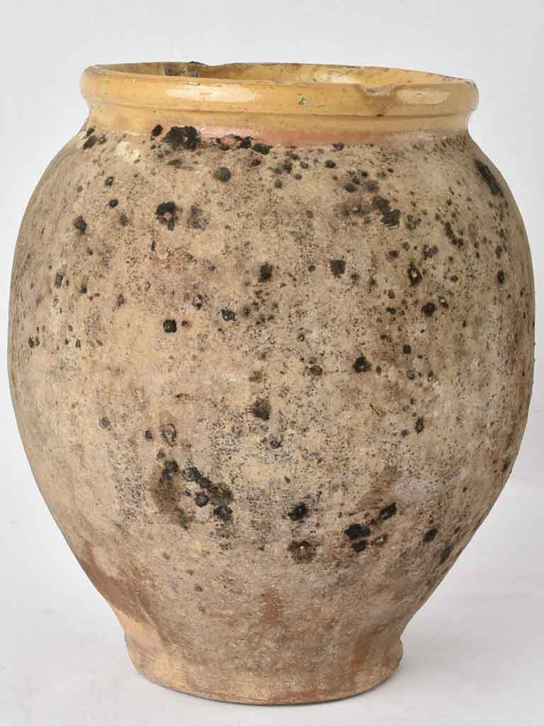 Large antique French confit pot w/ yellow 11½"