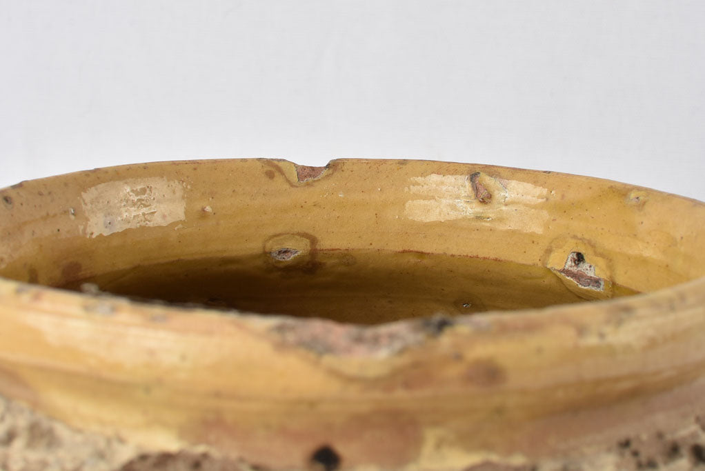 Large antique French confit pot w/ yellow 11½"