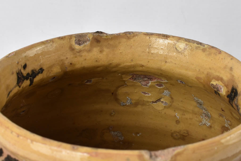 Large antique French confit pot w/ yellow 11½"