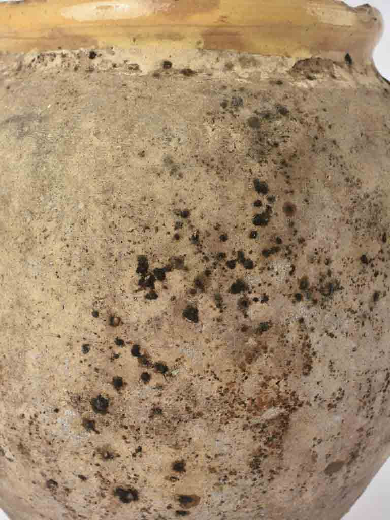 Large antique French confit pot w/ yellow 11½"