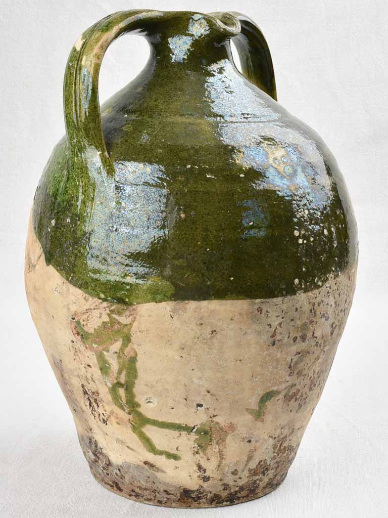 Antique terracotta oil pitcher - green 13¾"