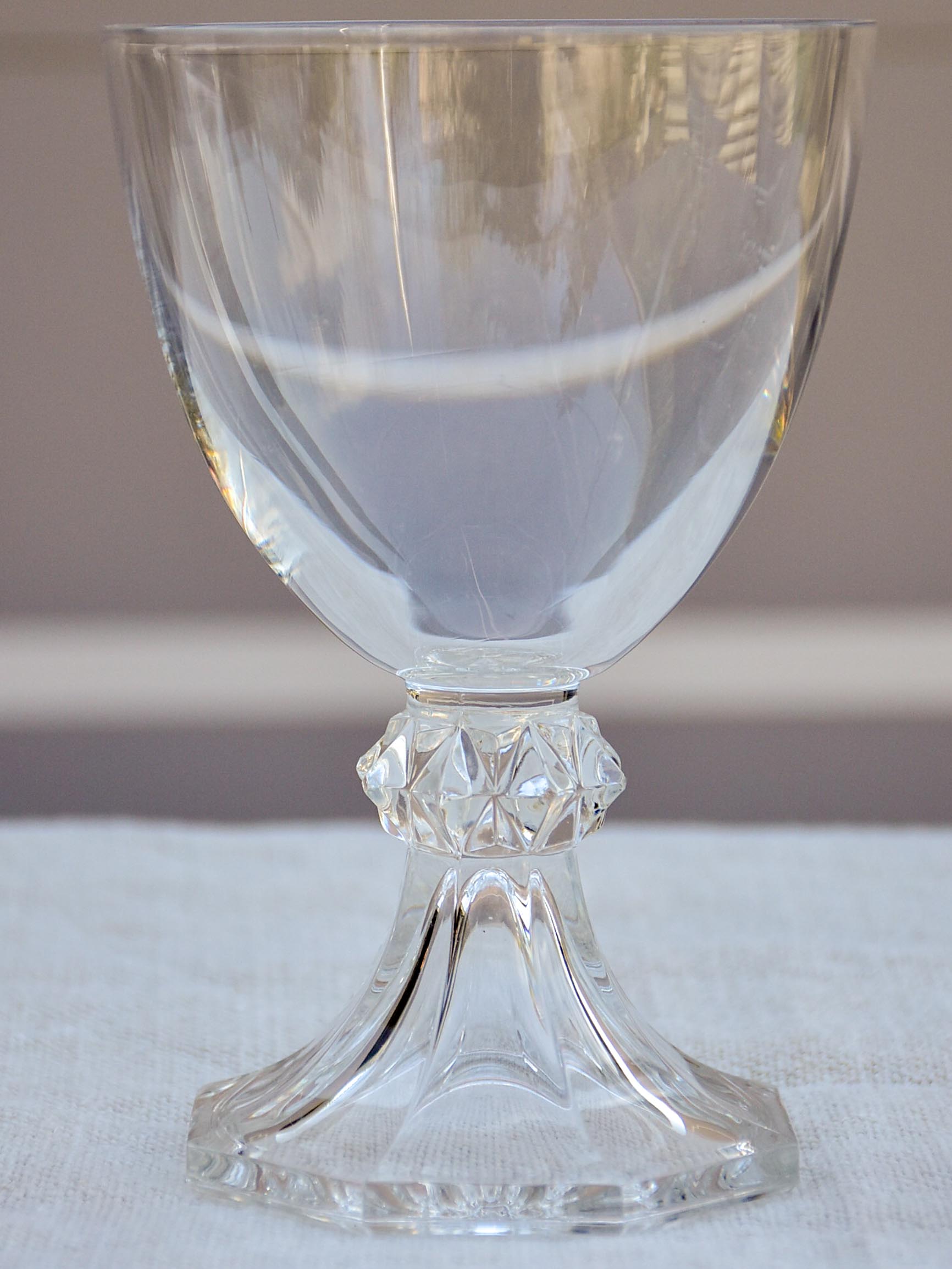Six vintage crystal red wine glasses