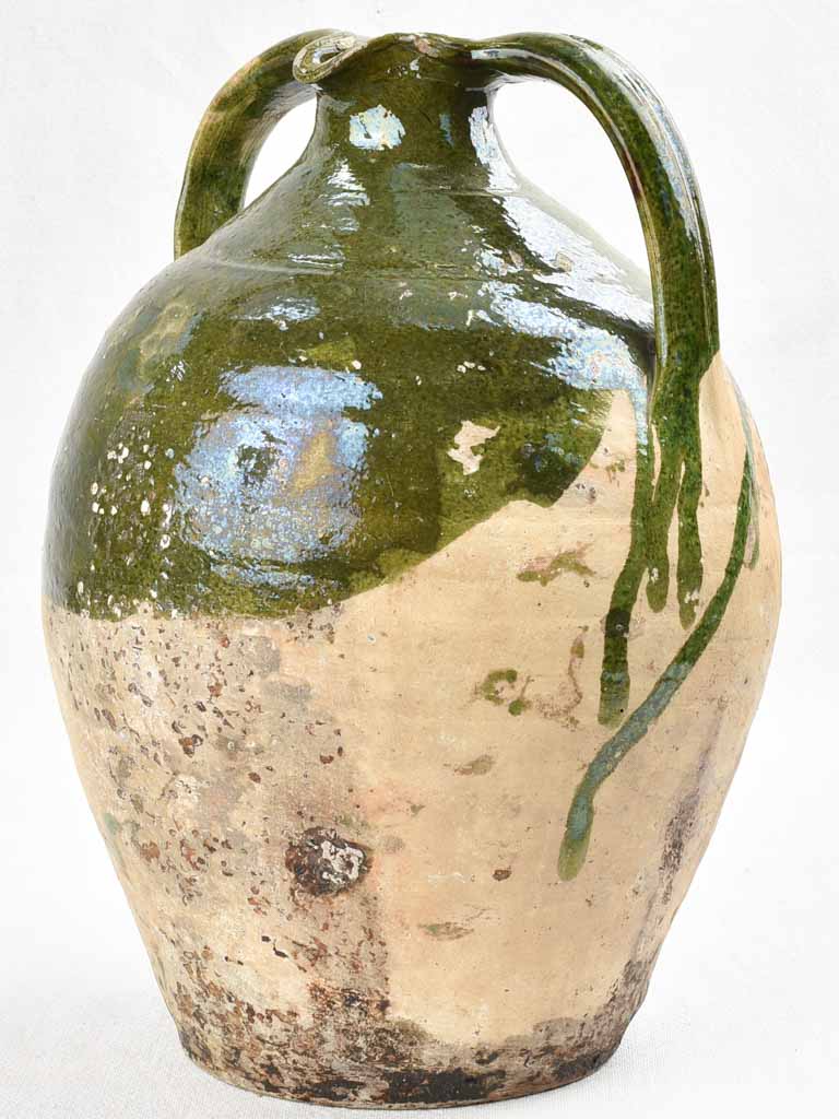 Antique terracotta oil pitcher - green 13¾"