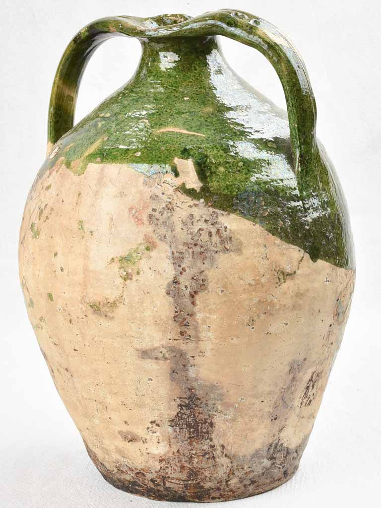 Antique terracotta oil pitcher - green 13¾"