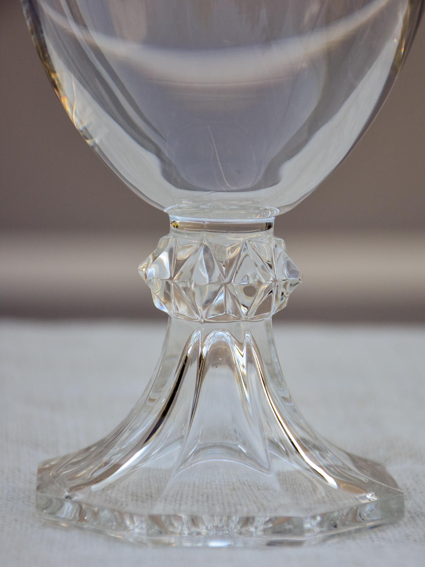 Six vintage crystal red wine glasses