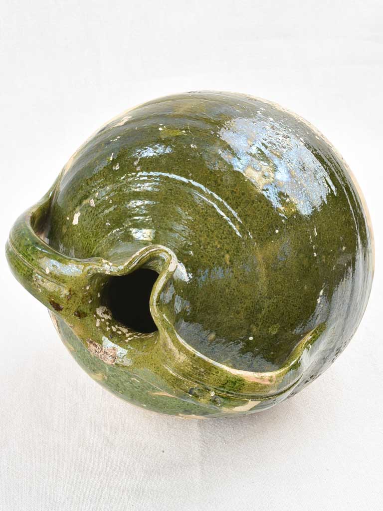 Antique terracotta oil pitcher - green 13¾"