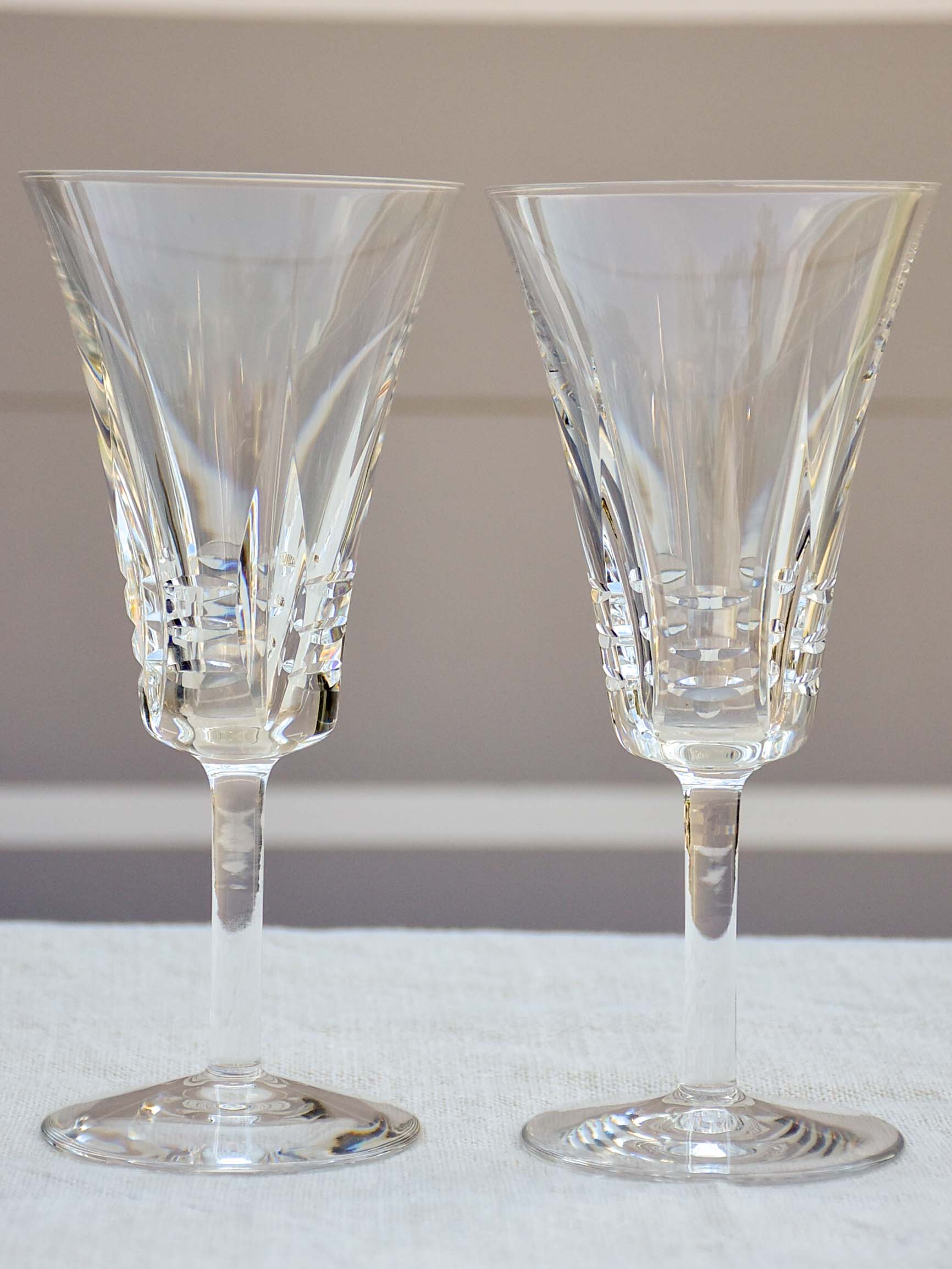 Vintage French crystal set of wine glasses, carafe and knife rests