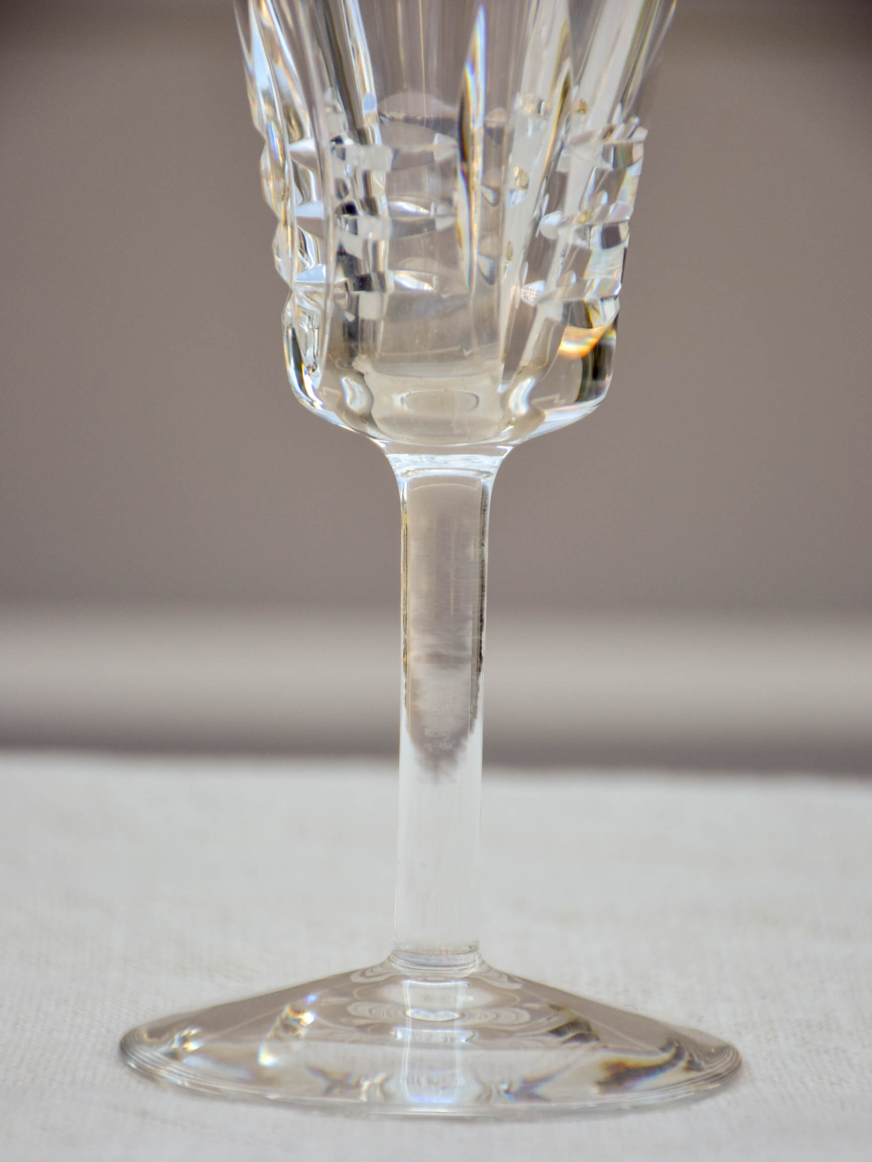 Vintage French crystal set of wine glasses, carafe and knife rests