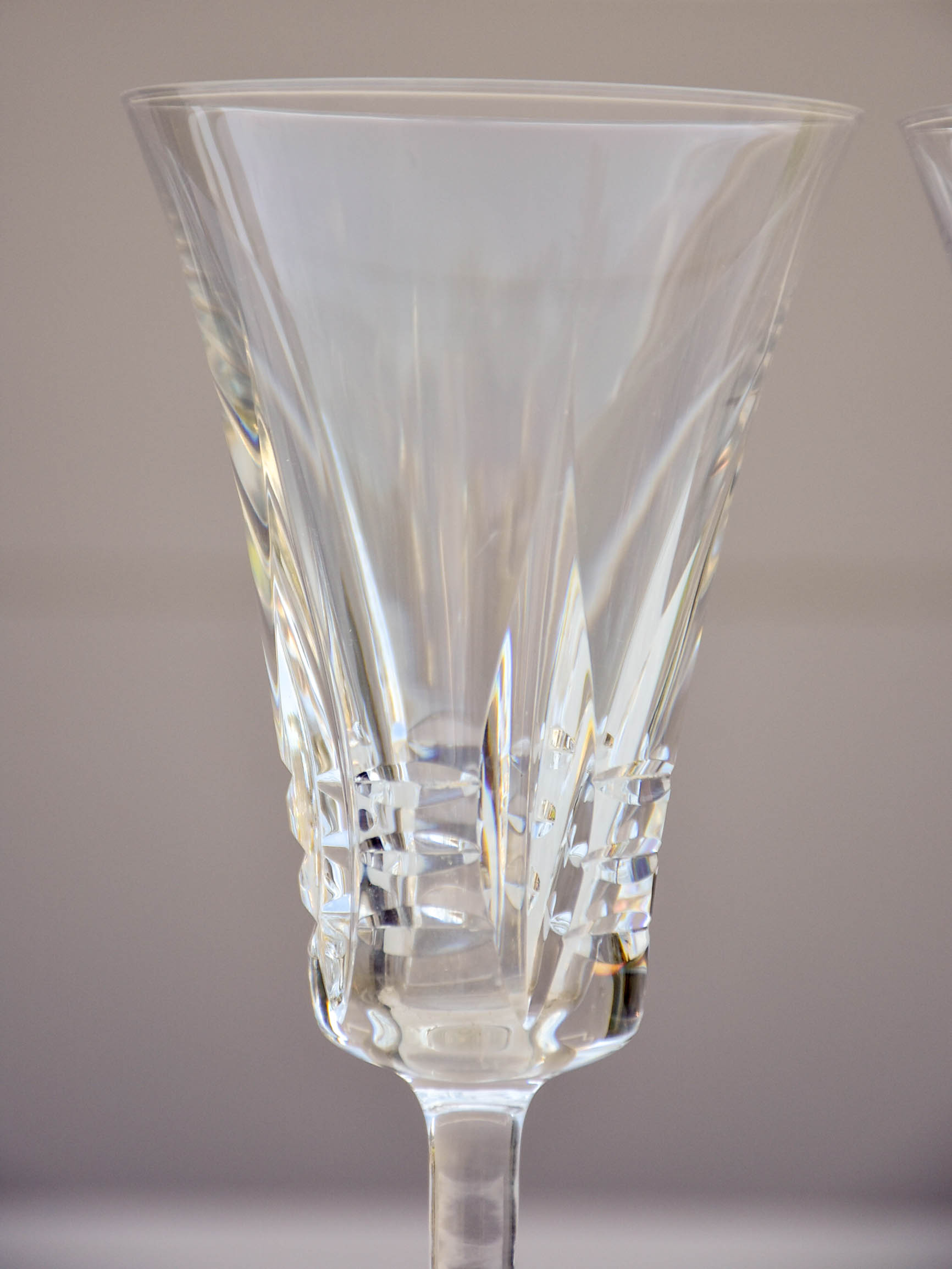 Vintage French crystal set of wine glasses, carafe and knife rests