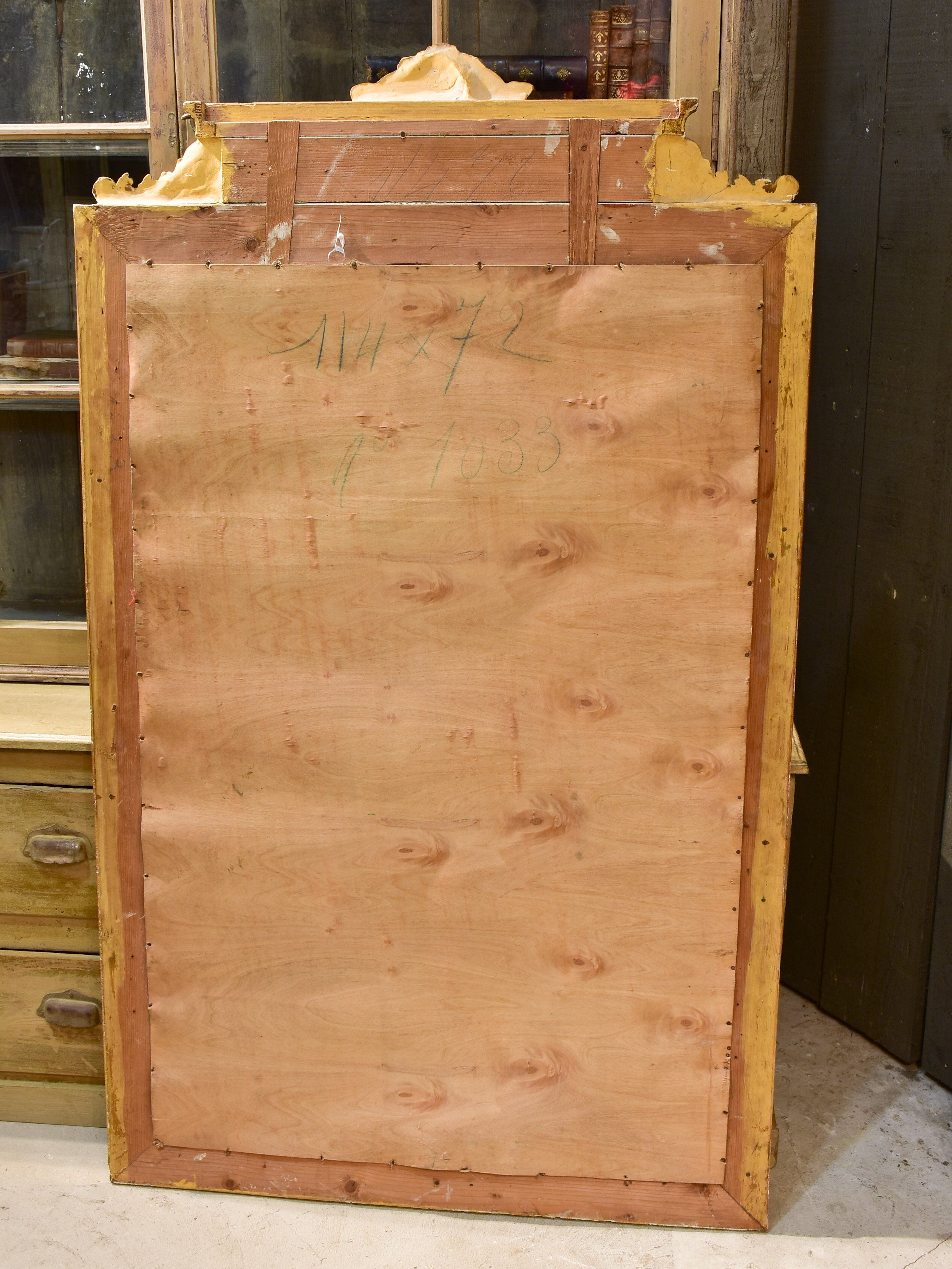 Antique French Napoleon III mirror with gilded frame and crest