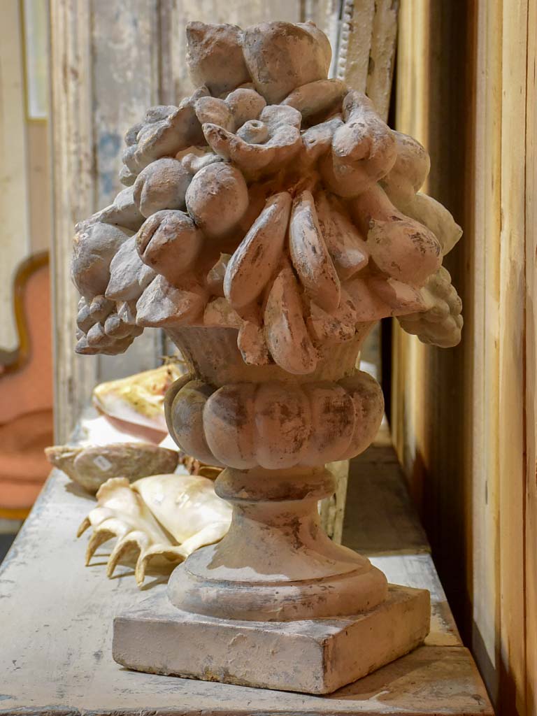 Pair of vintage French garden finials - fruit baskets
