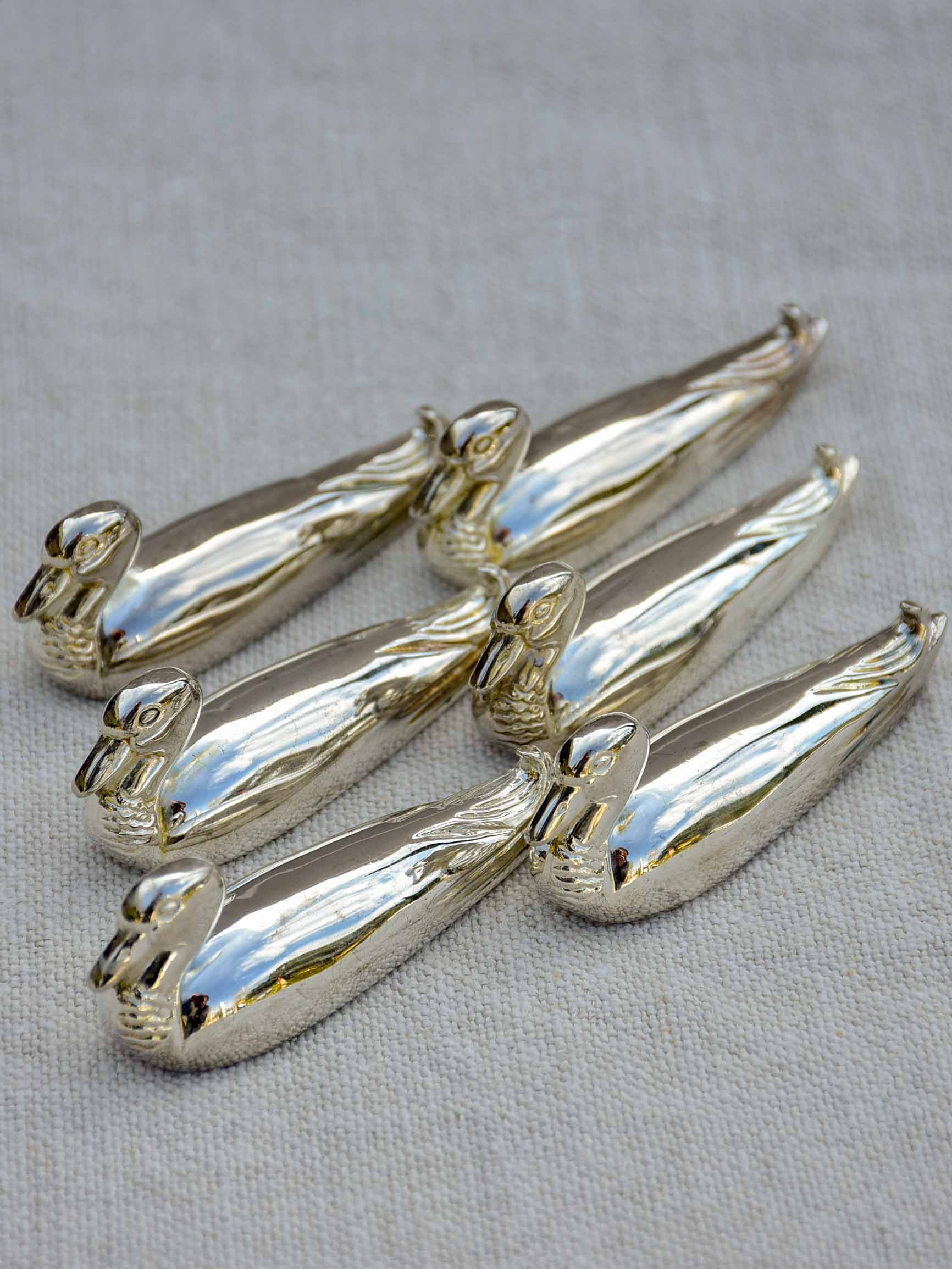Six silver plate knife rests - ducks