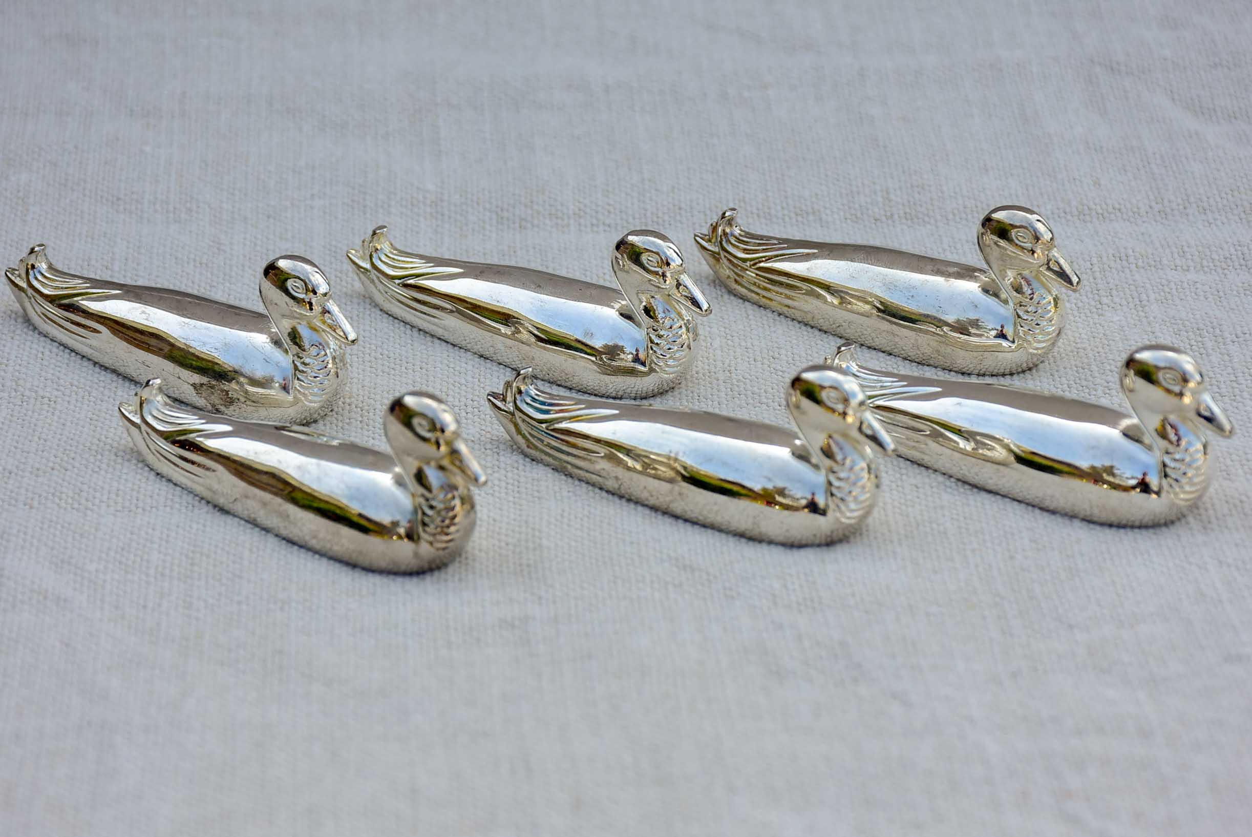 Six silver plate knife rests - ducks