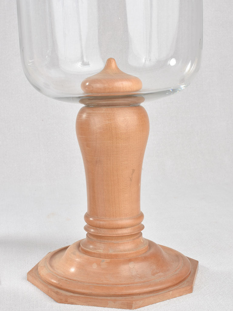 Hurricane lamps, beechwood & blown glass, 18½"