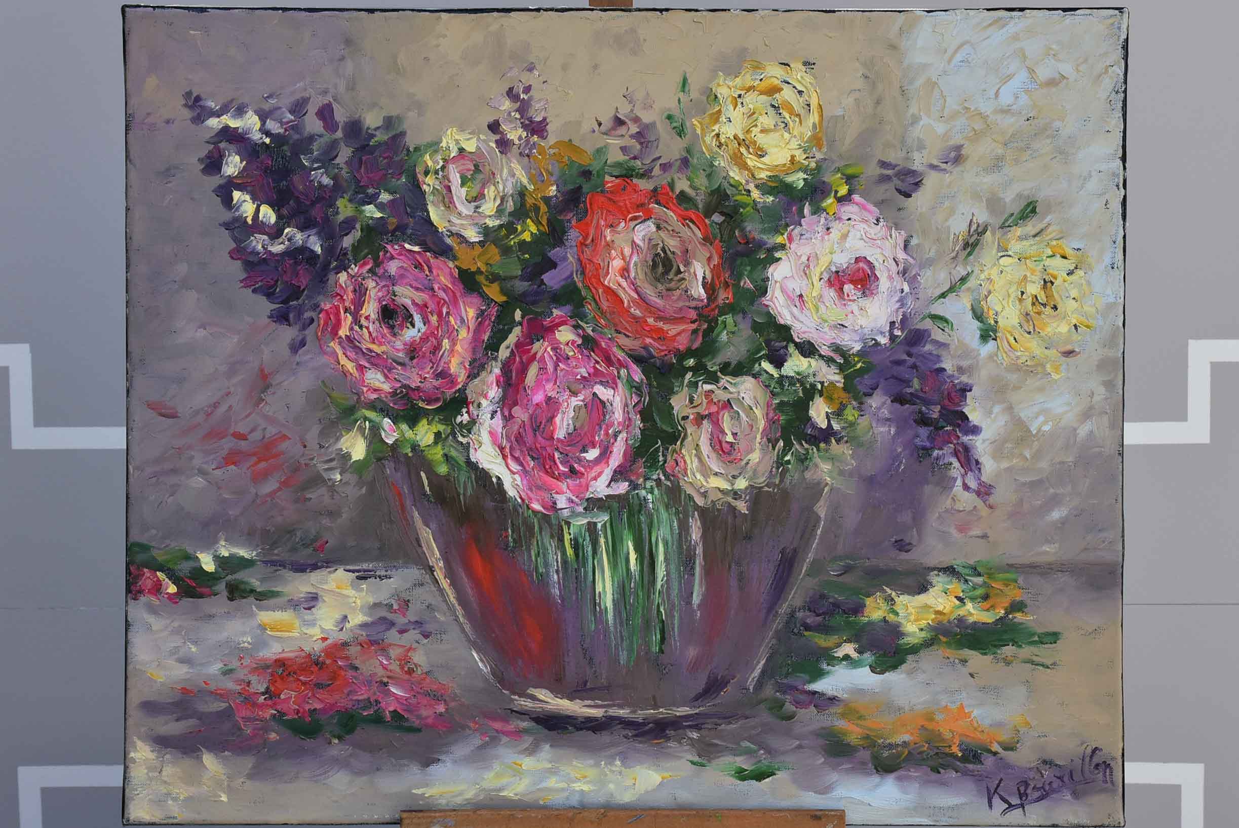 K. Bourillon palette knife painting - bouquet of roses 24” x 19 ¾''