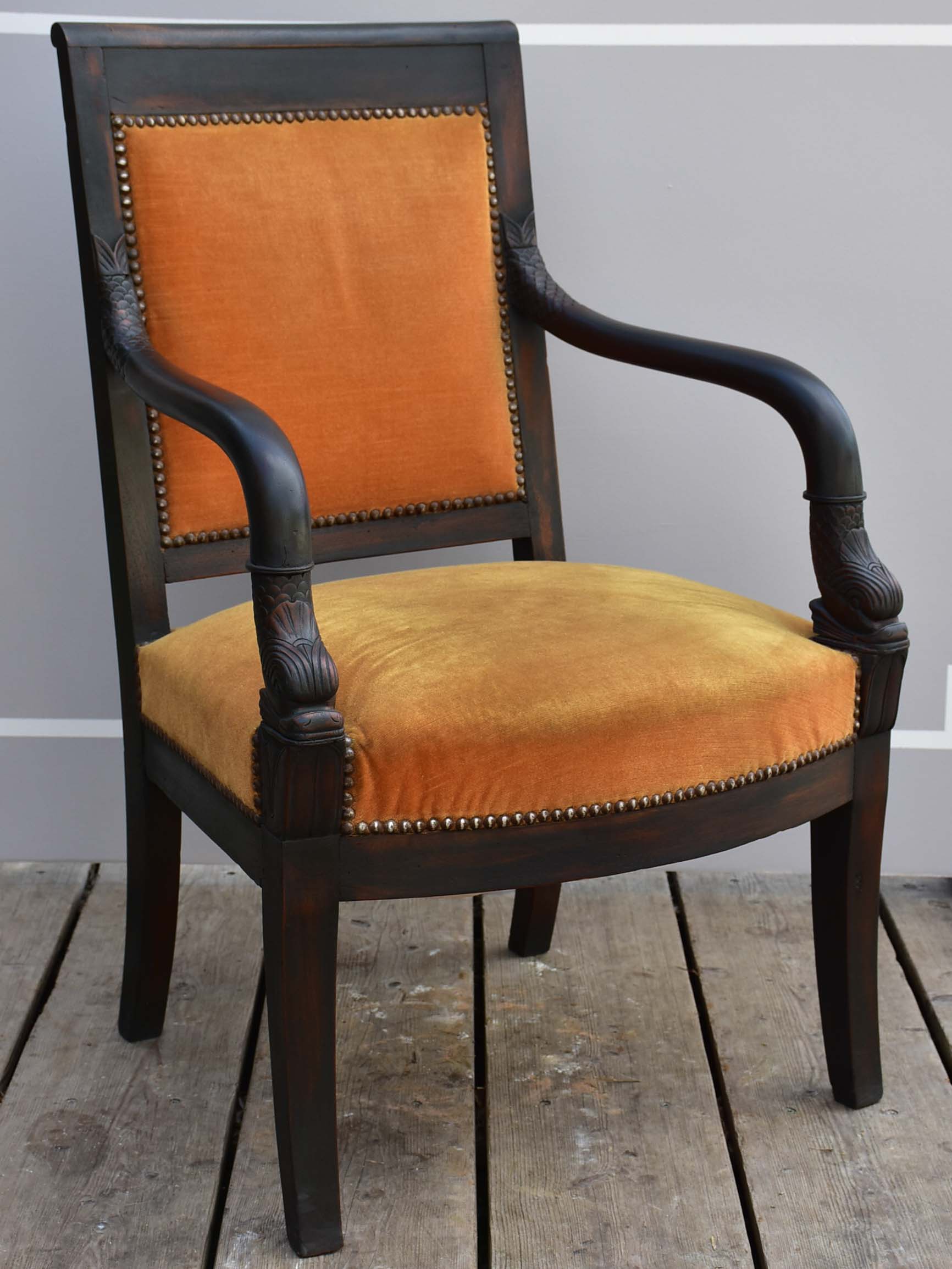 19th Century velvet curry armchair