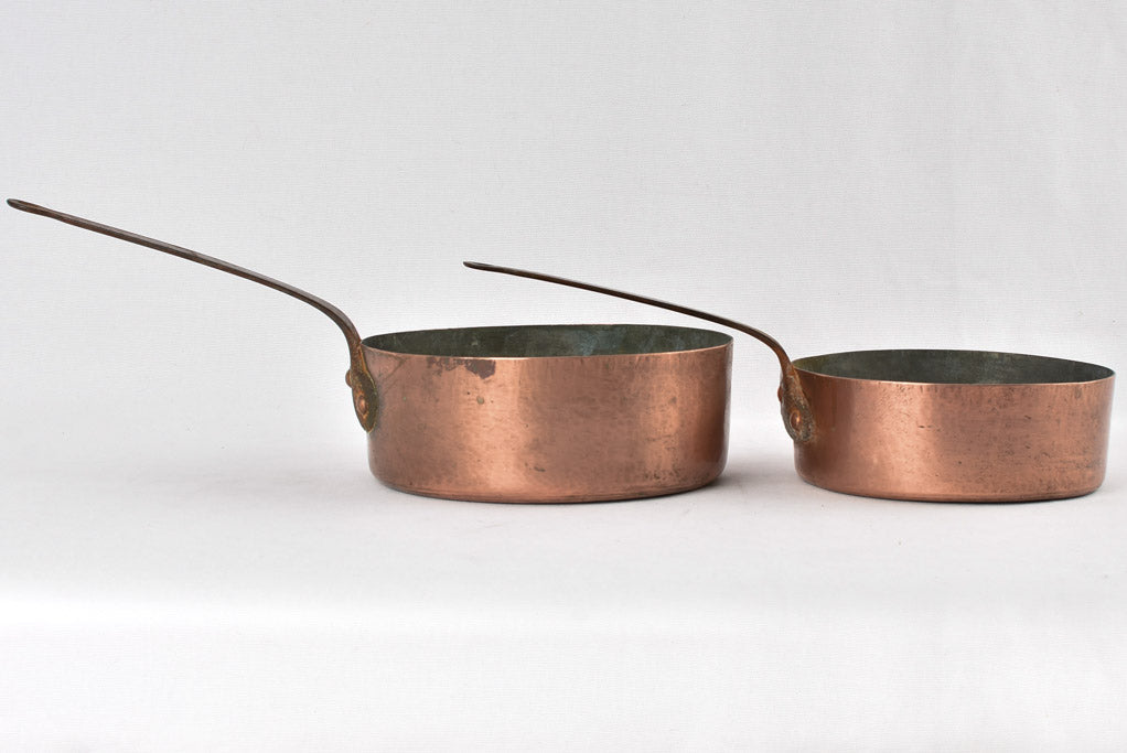 2 antique French copper cooking pots