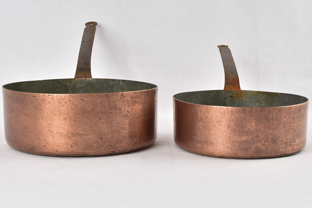 2 antique French copper cooking pots
