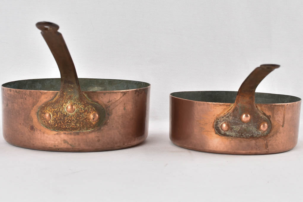 2 antique French copper cooking pots