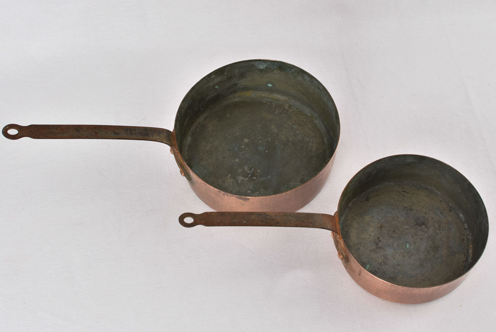 2 antique French copper cooking pots