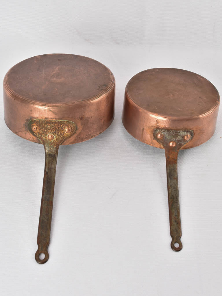 2 antique French copper cooking pots