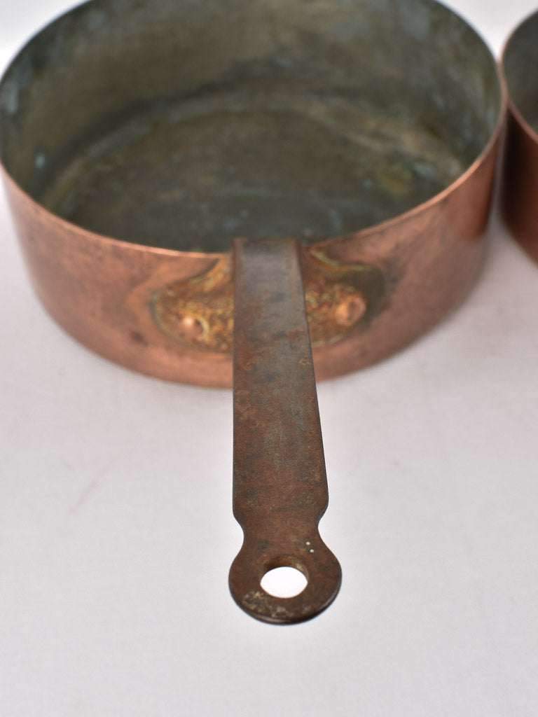 2 antique French copper cooking pots