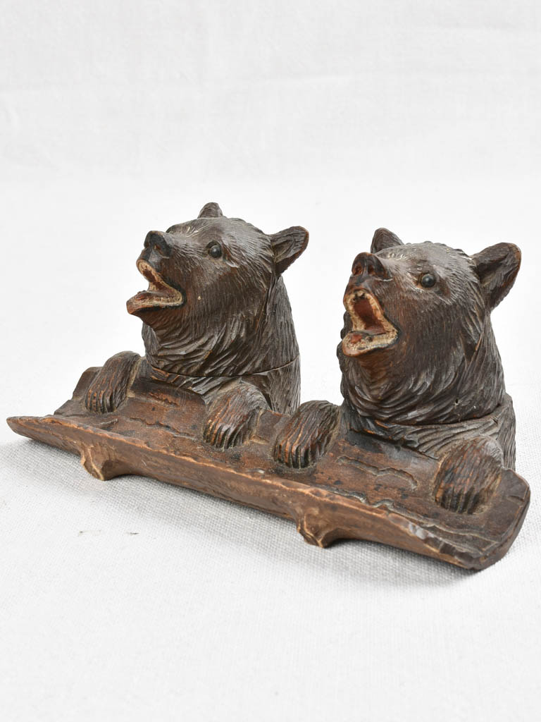 Antique twin inkwell - Forêt Noire bears 8"