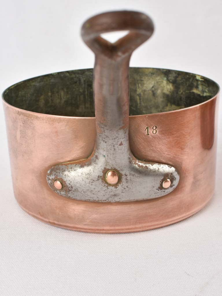 4 antique French copper saucepans