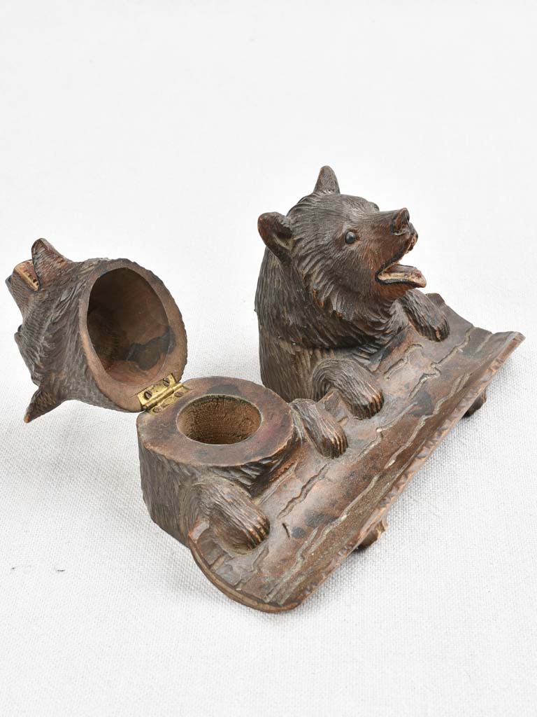 Antique twin inkwell - Forêt Noire bears 8"