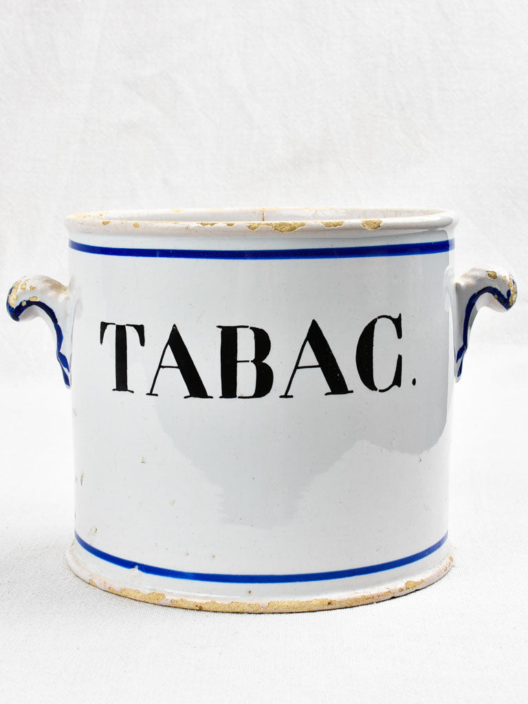 Ceramic tobacco pot with blue stripe - TABAC