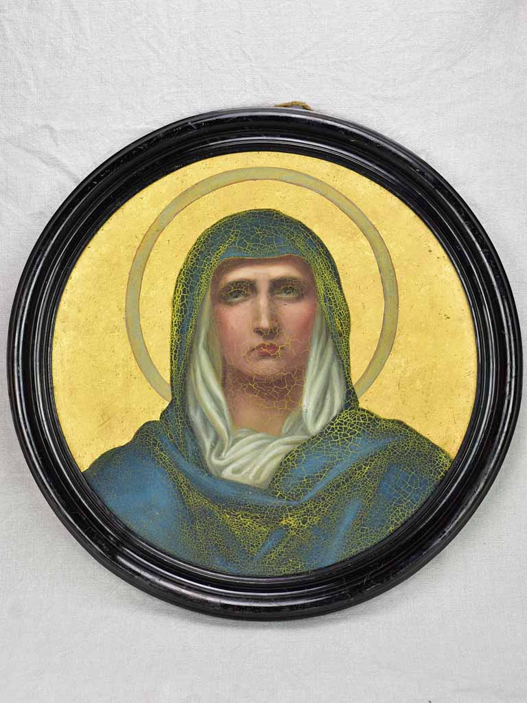 Round Napoleon III religious portrait of the Virgin Mary 19th Century 23¼"