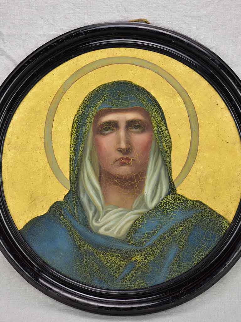 Round Napoleon III religious portrait of the Virgin Mary 19th Century 23¼"