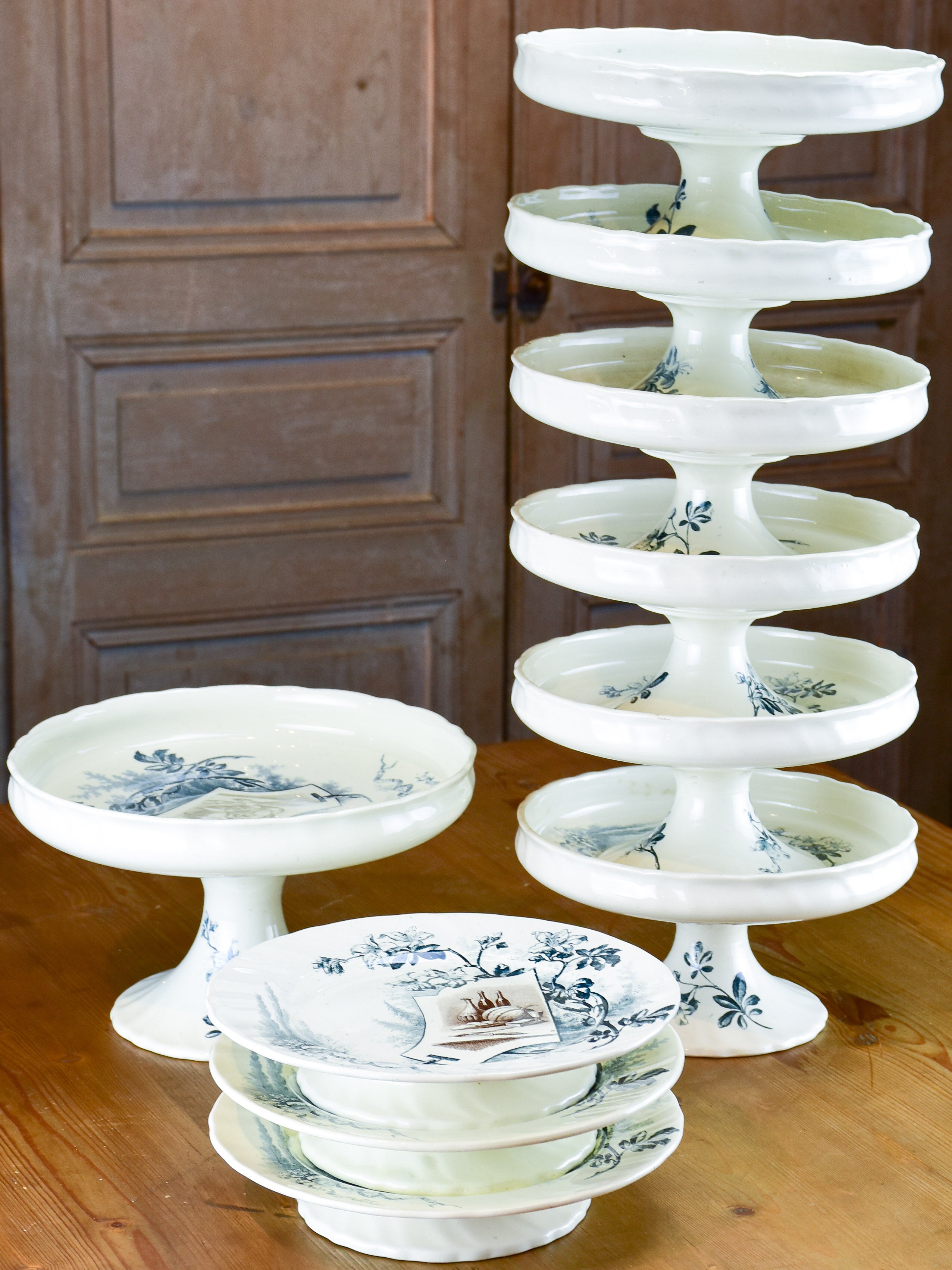 19th century banquet service Creil-Montereau faïence - 7 pieces