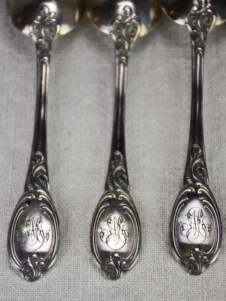 Set of 12 19th century French silver spoons with monogram 646 grams