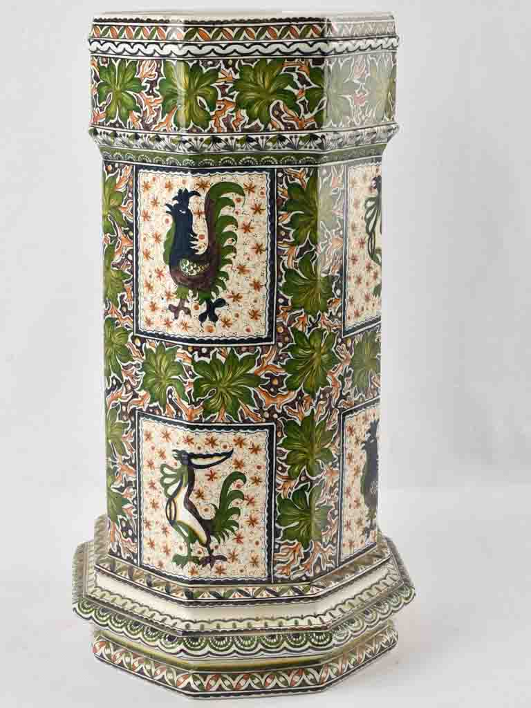 Vintage octagonal umbrella stand - blue & green 21¾"