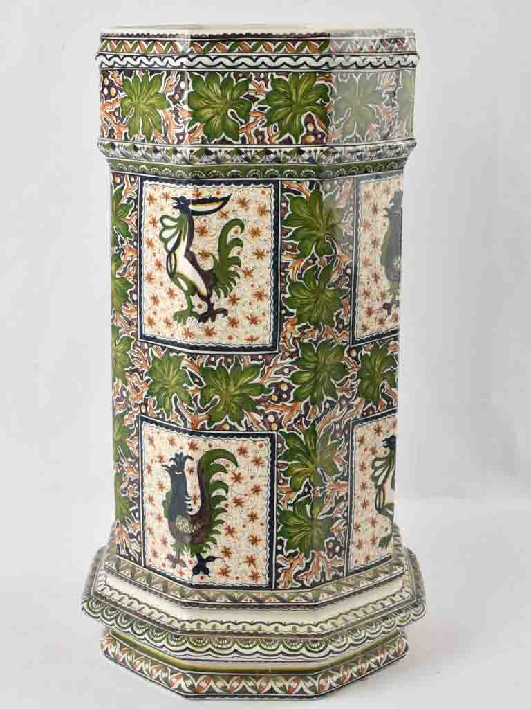 Vintage octagonal umbrella stand - blue & green 21¾"