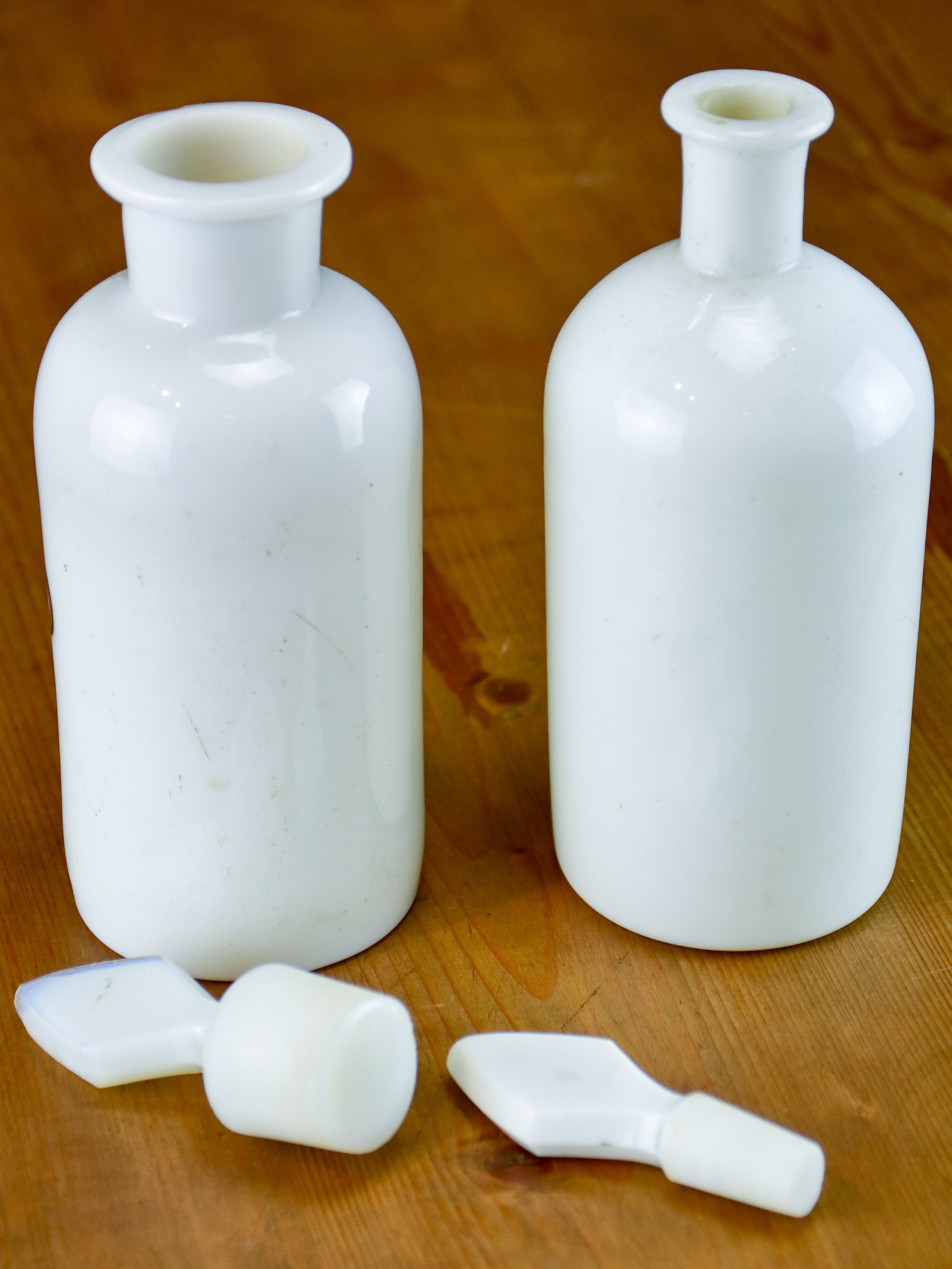 Set of 17 antique French opaline apothecary flasks