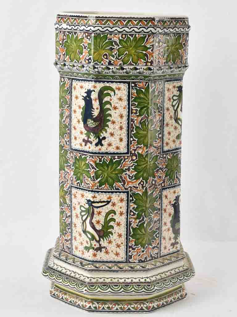 Vintage octagonal umbrella stand - blue & green 21¾"