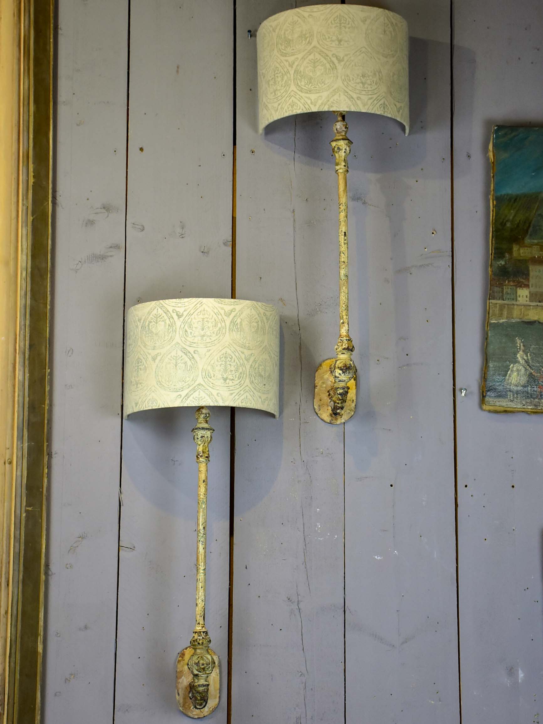 Pair of cast iron wall appliques made from salvaged balusters